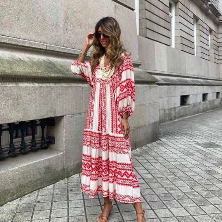 Summer Women's Vintage Printed Bohemian Dress - WOMONA.COM