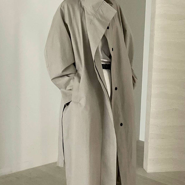 Long Stand-up Collar Tie Trench Coat