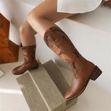 Embroidered Square Toe Mid-heel Boots For Women - WOMONA.COM