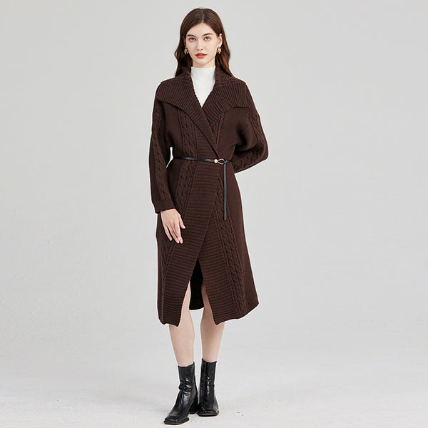 Large Twist Lapel Sweater Coat With Belt