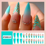 Gradient Light Green Striped Diamond Wear Nails - WOMONA.COM