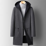 Fall Winter Hooded Double-sided Wear Wool Overcoat Men's