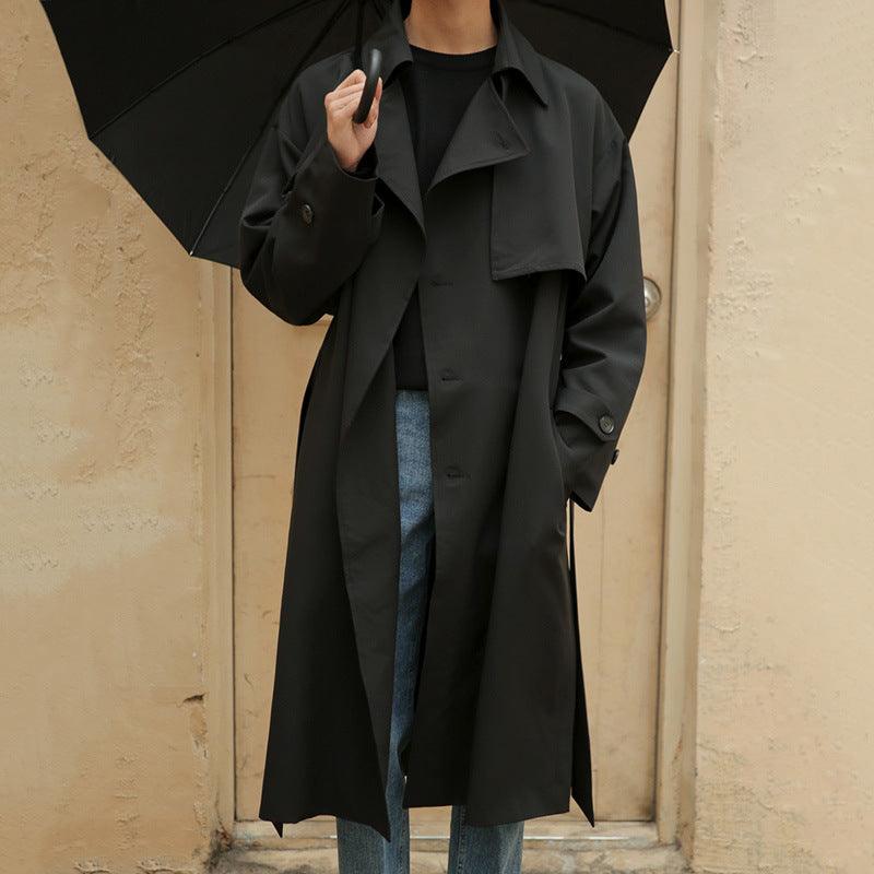 Double Breasted Trench Coat Men Mid Length Loose - WOMONA.COM