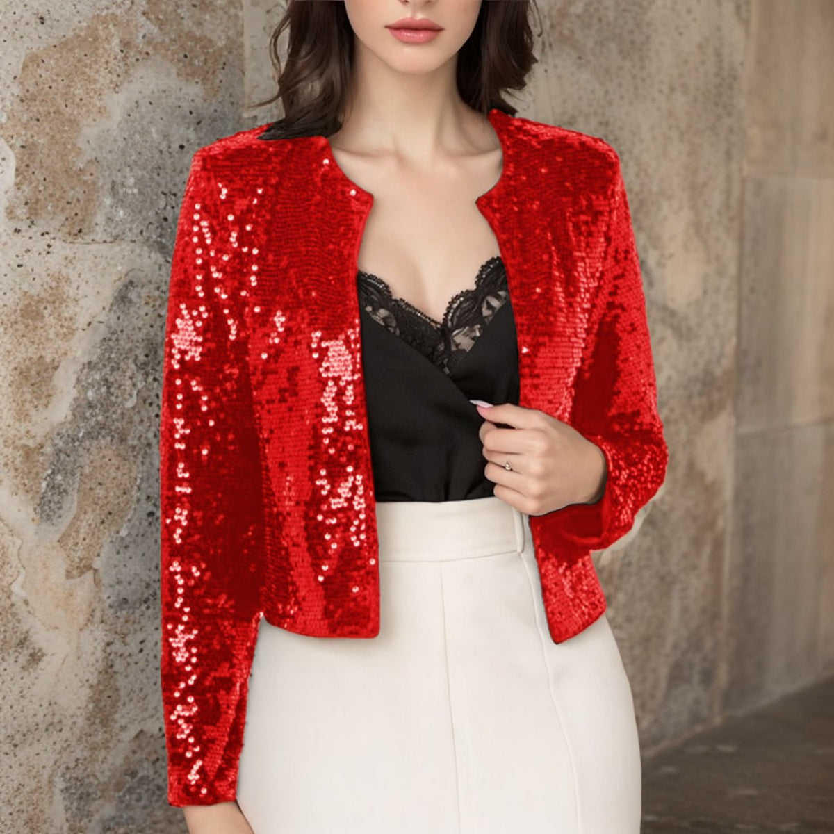 Women's crew-neck sequin jacket