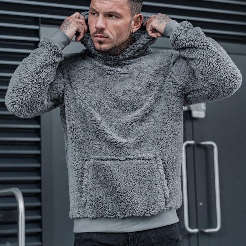 Fashion Solid Color Men's Long Sleeve Plush Hoodie - WOMONA.COM