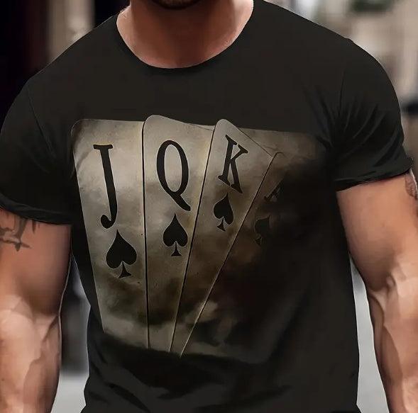 Fashionable Card Printed T-shirt For Men - WOMONA.COM