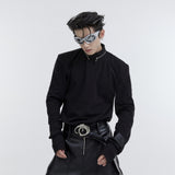 Zip-up Stand-up Collar Shoulder Pad Base Shirt - WOMONA.COM