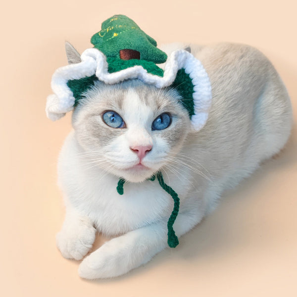 Christmas Tree Pet Head Cover Crocheted Hand-woven Cat Dog Hats Pets Products - WOMONA.COM