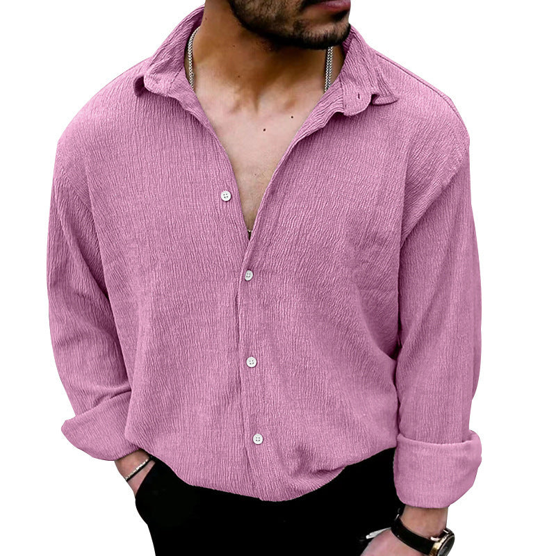 Camisa tipo cárdigan con solapa y efecto arrugado Champray para hombre