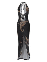 Women's Fashion Printed Halter Strap Long Dress - WOMONA.COM