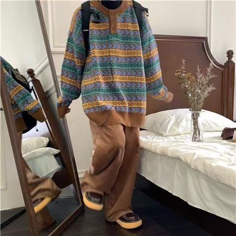 Winter Color Matching Plaid Knitwear For Men - WOMONA.COM