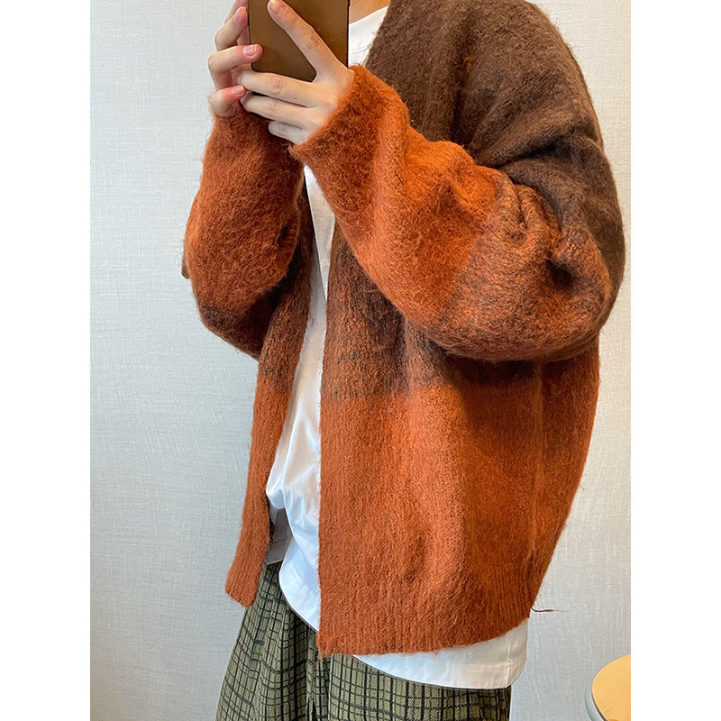 Loose Orange Gradient Brushed Cardigan Sweater Coat