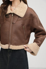 Stand Collar Fur Integrated Lamb Fur Short Coat - WOMONA.COM