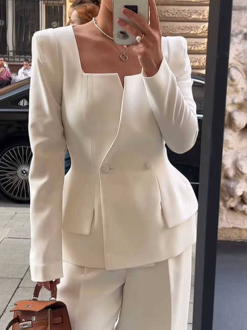 White Two-Button Square-Collar Blazer – product image 1