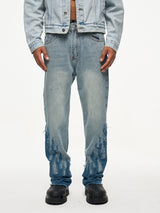 Flame Patch Flared Jeans For Men - WOMONA.COM