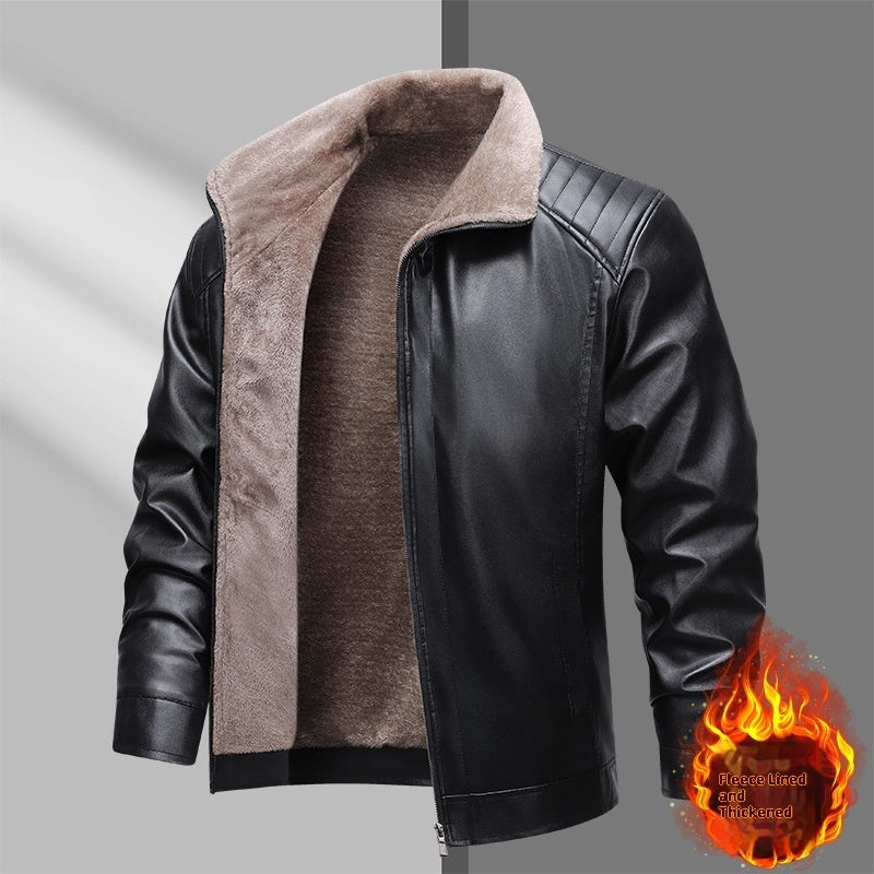 Men's thickened faux leather jacket with faux fur lining in black and coffee – photo 5 of 8