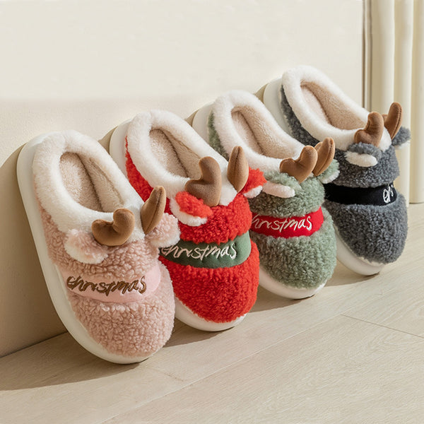 Christmas Shoes Winter Home Slippers Elk Soft Cozy Bedroom Slipper - WOMONA.COM