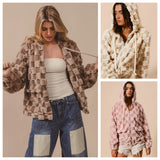 Frauen Plaid Zipper Cardigan Hoodie Plüsch