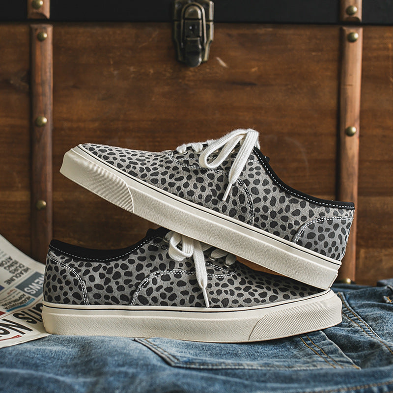 Low-Top Leopard Leather Casual Vintage British Sneakers - WOMONA.COM