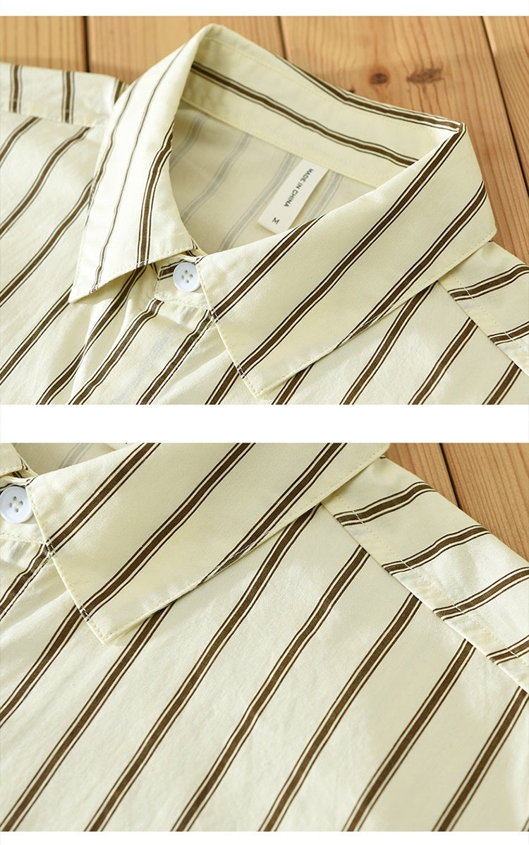 Square Collar Striped Casual Shirt - WOMONA.COM