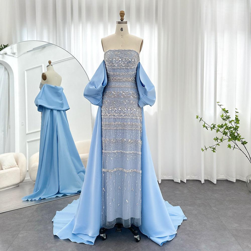 Beads Off-shoulder Satin Trailing Evening Dress - WOMONA.COM