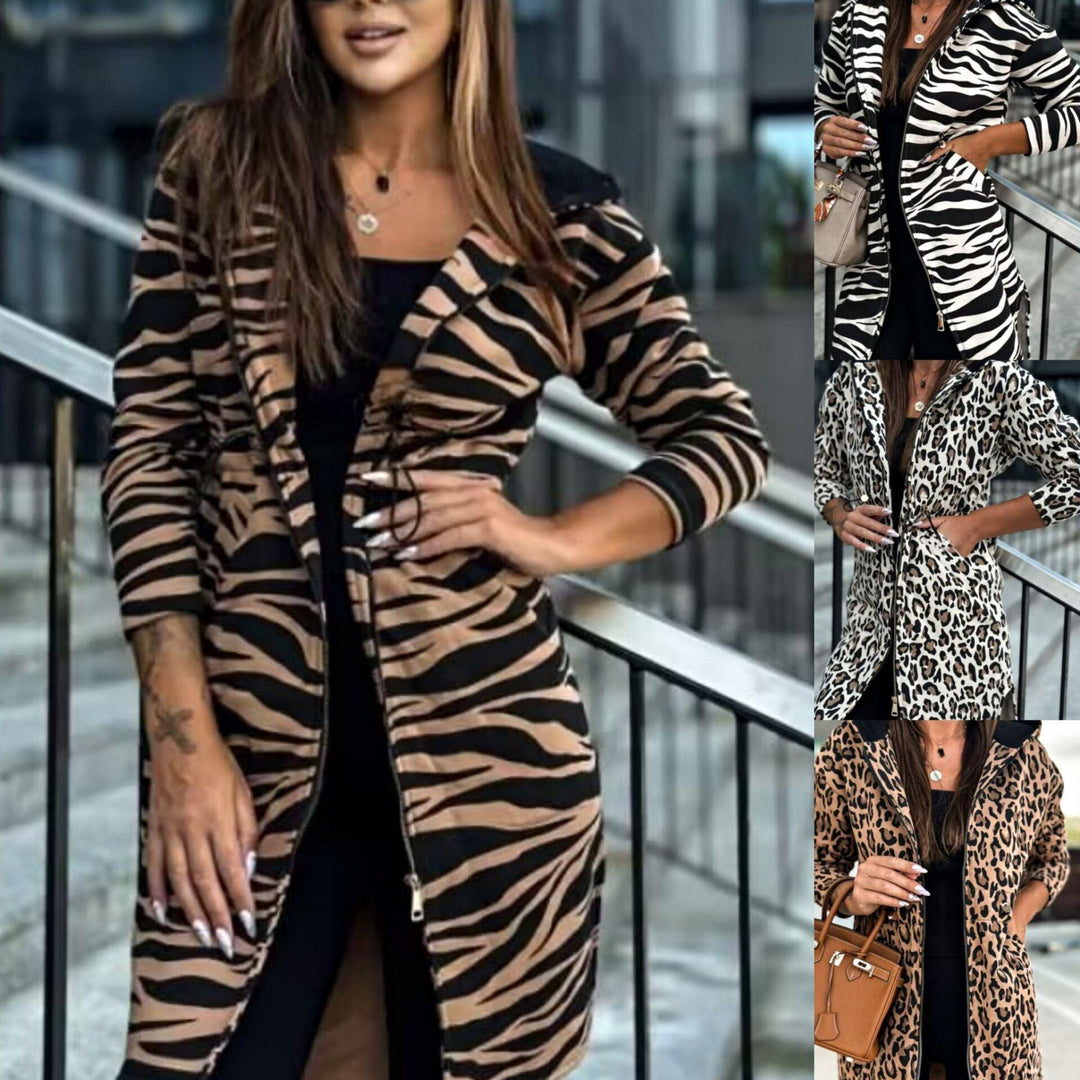 Women's Long-sleeved Hooded Floral Print Trench Coat - WOMONA.COM
