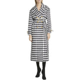 Black And White Diamond Grid Belt Long Trench Coat - WOMONA.COM