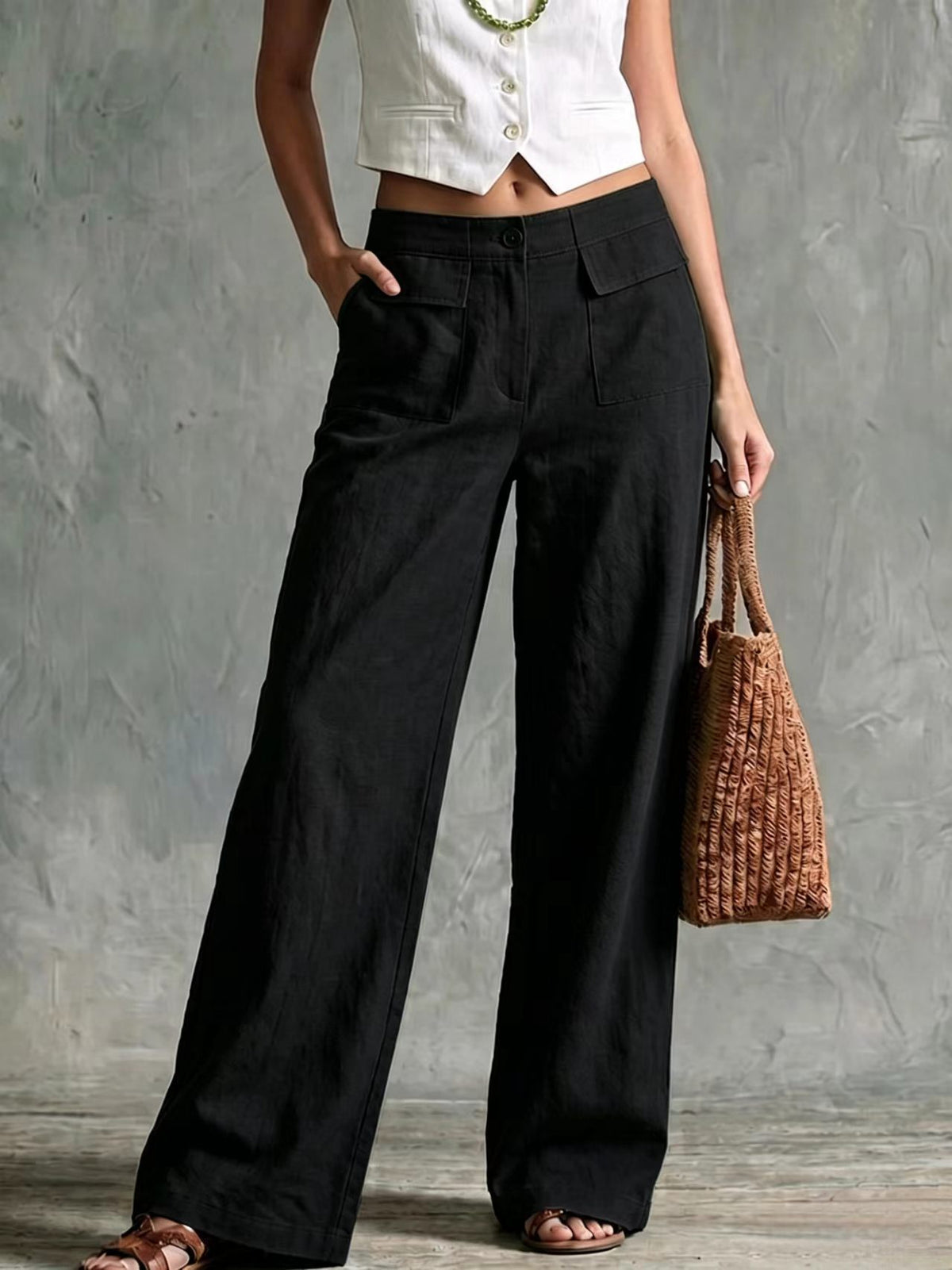 Women's high-waist relaxed wide-leg pants