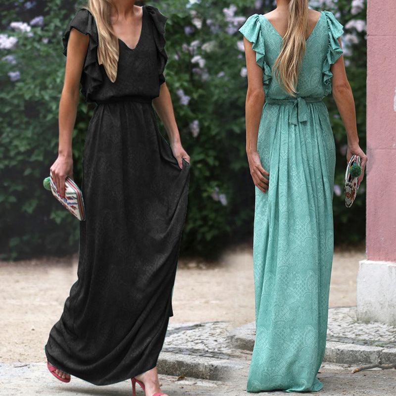Wear V-neck Summer Sleeveless Printed Long Dress - WOMONA.COM