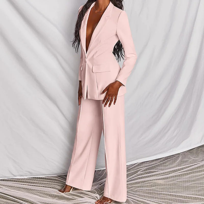 Women's lapel blazer and straight-leg pants set