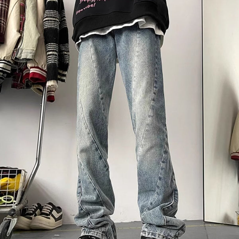 American High Street Washed Distressed 3D Cutting Jeans Men - WOMONA.COM