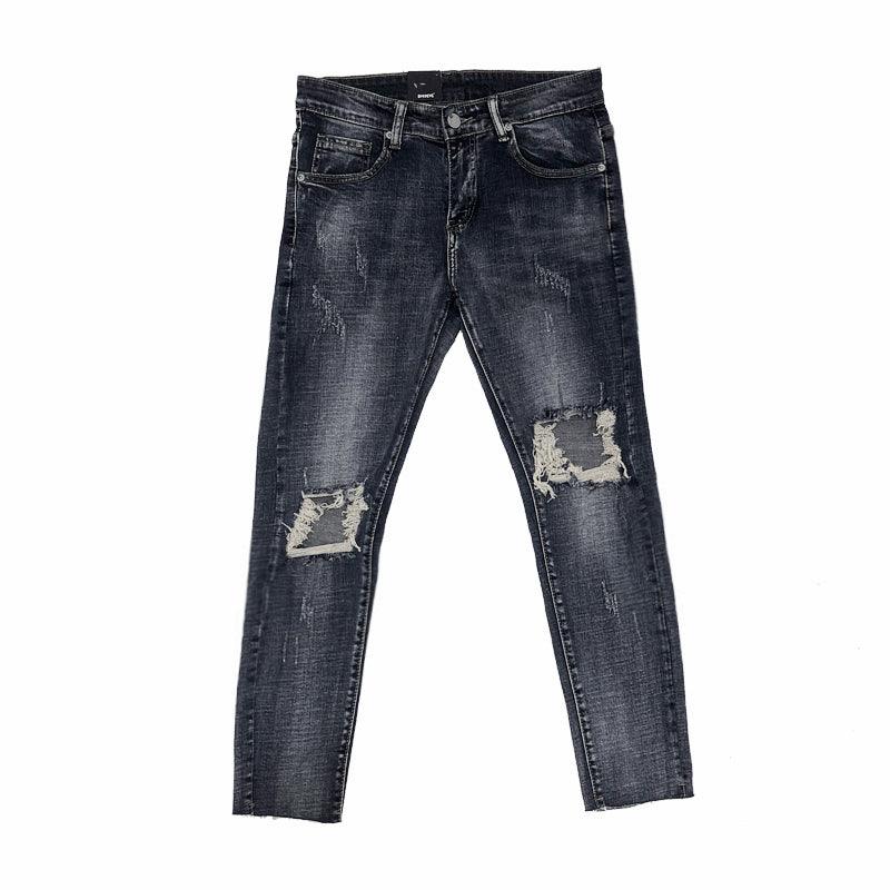 High Street Ripped Knee Jeans Cropped Pants Men - WOMONA.COM