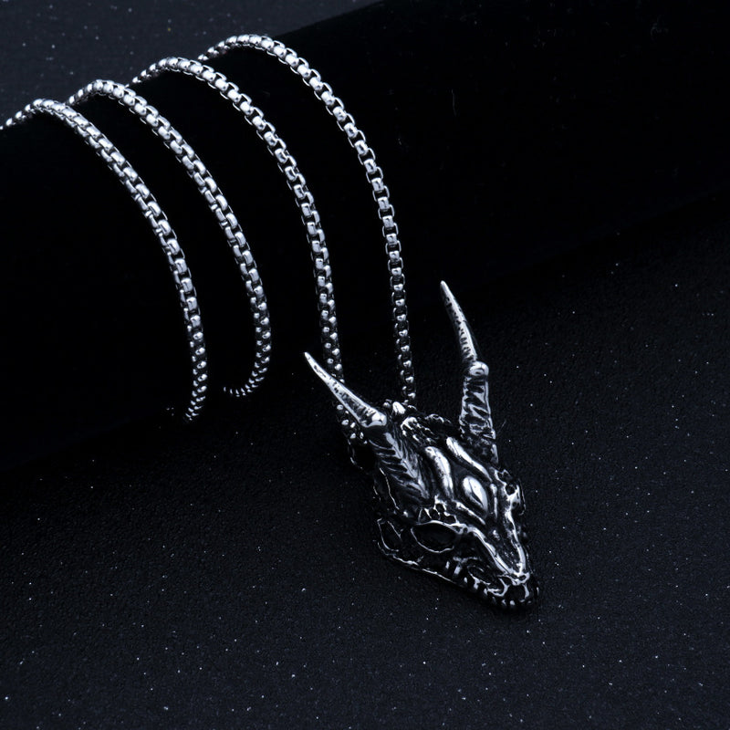 Stainless Steel Necklace Long Horn Pendant Necklace - WOMONA.COM