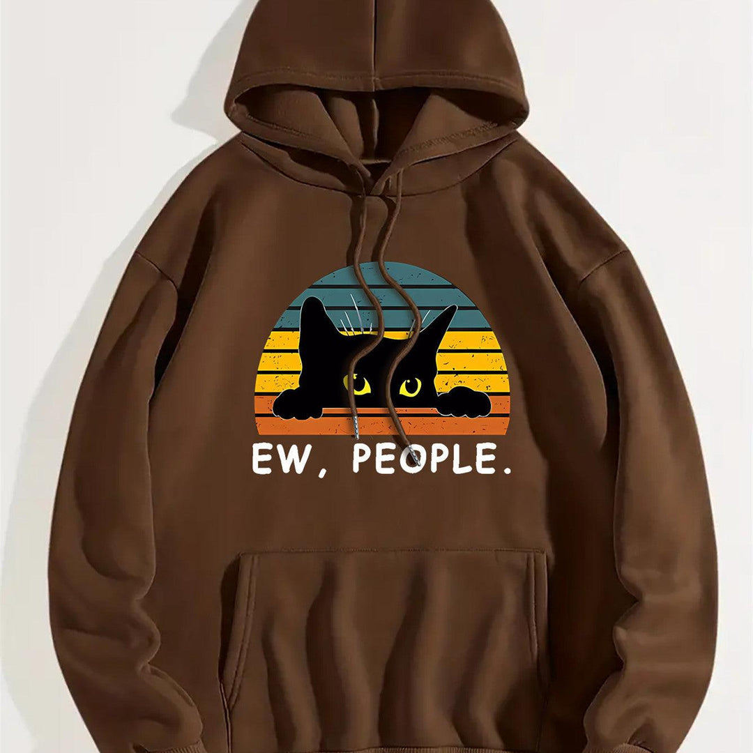 Women's Sweater Cat Printing Drawstring Printed Hooded - WOMONA.COM