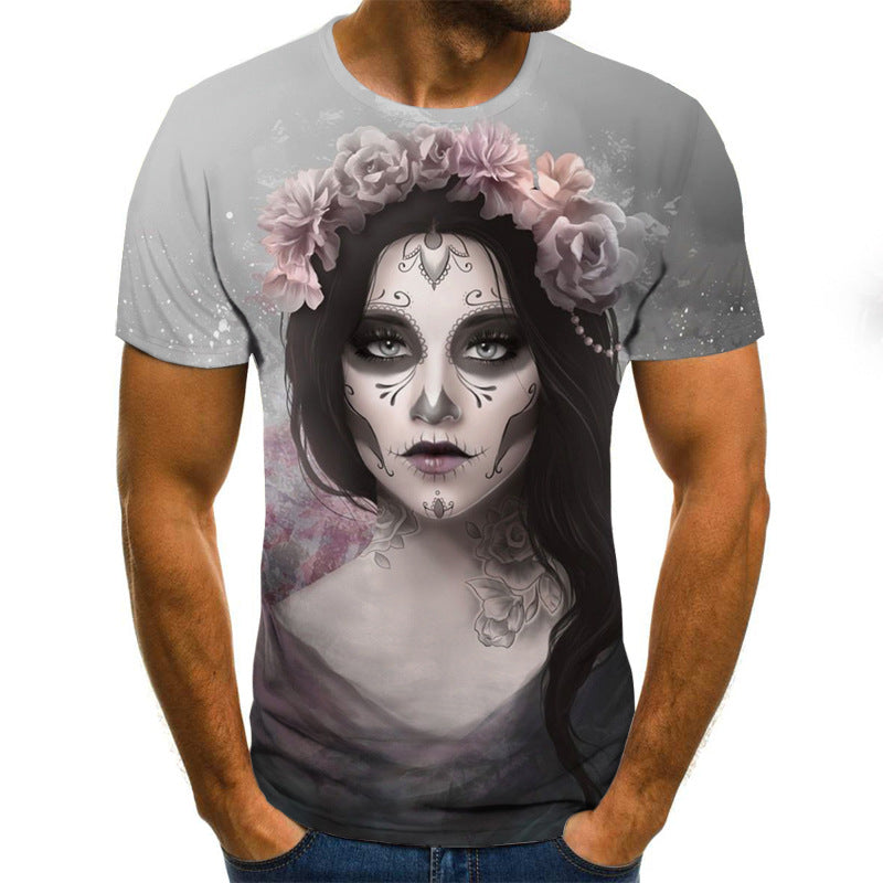 Printed 3DT Shirts Horror Skull Print Short Sleeve T-Shirts - WOMONA.COM