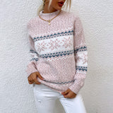 Winter Snowflake Sweater Fashion Half Turtleneck Pullover Knitted Tops Women's Christmas Clothing