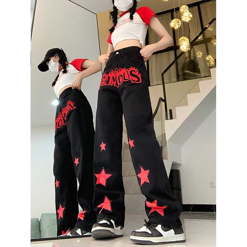 Red Star Letters Jeans For Women - WOMONA.COM