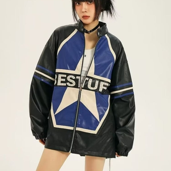 American Retro Trendy Leather Jacket Coat - WOMONA.COM