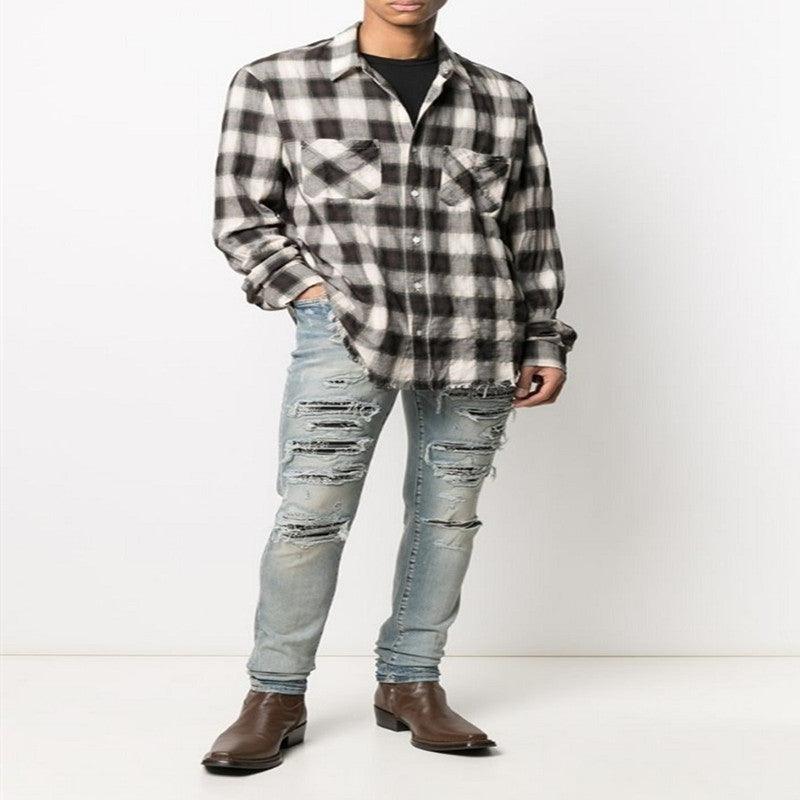 Men's Printed Patch Slim Stretch Jeans