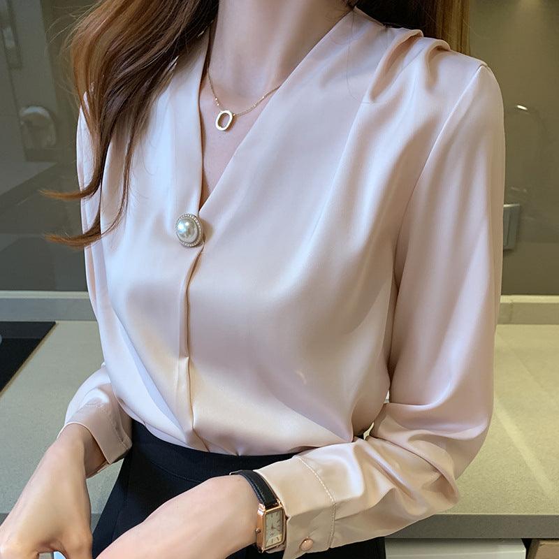 V-neck Chic Long-sleeve Blouse For Women Spring - WOMONA.COM