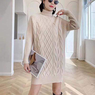Women Winter Knitted Dress Long Sweater Blouse - WOMONA.COM