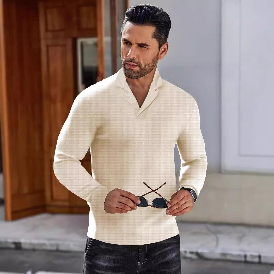 Men's Suit Collar Solid Color Casual Shirt - WOMONA.COM