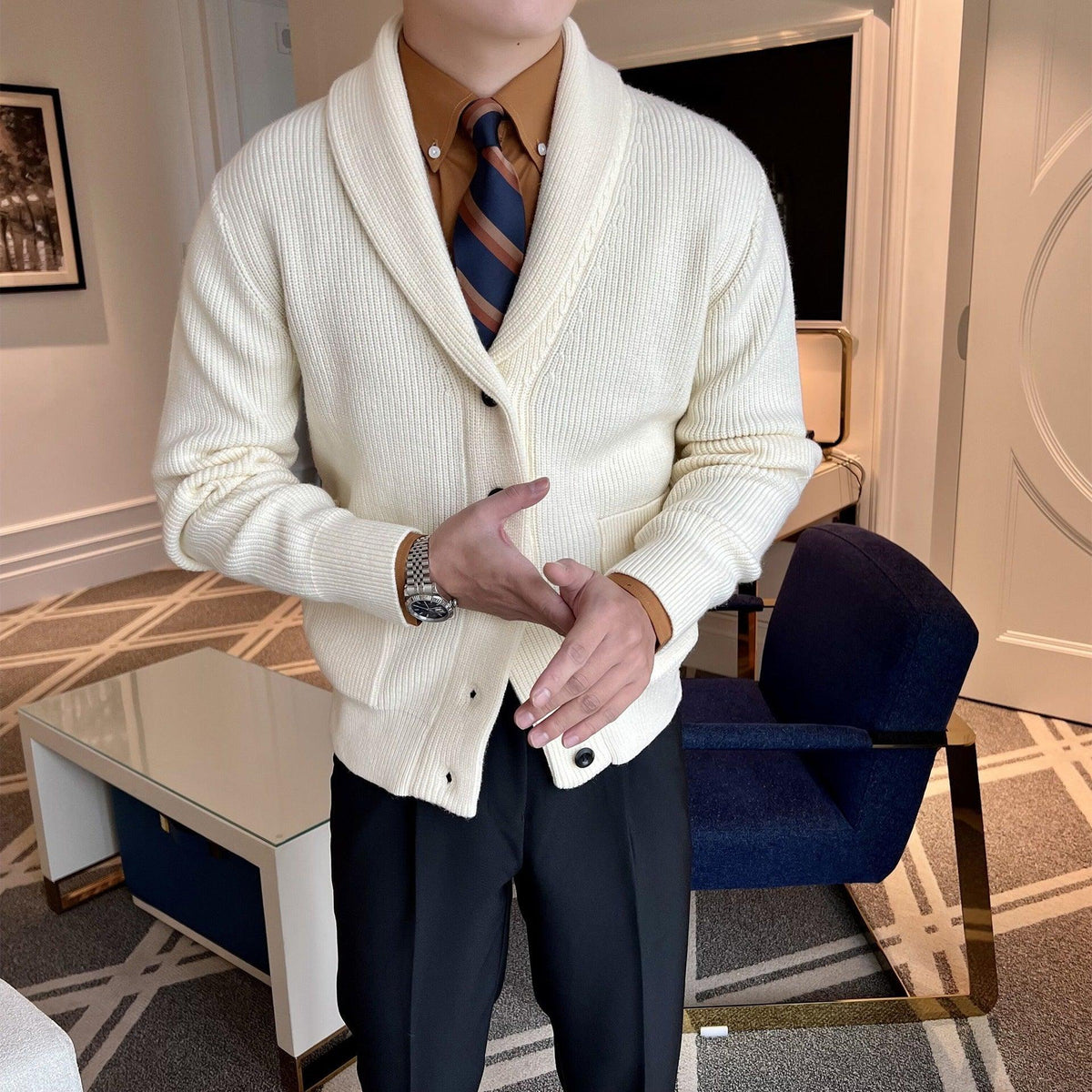 Autumn And Winter V-neck Cardigan Men - WOMONA.COM