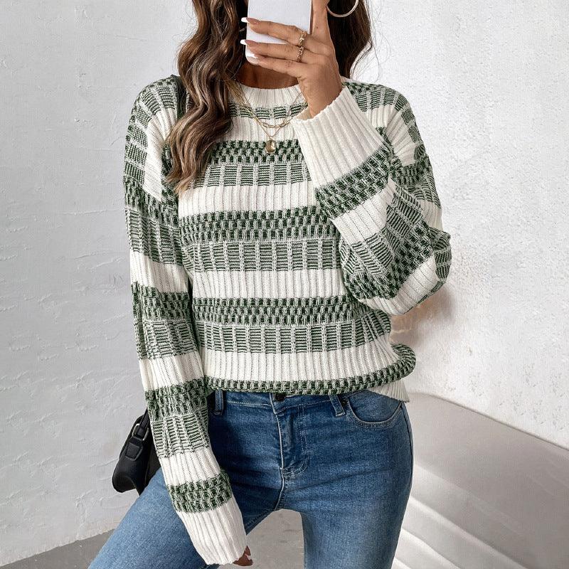 New Casual Striped Contrast Color Sweater - WOMONA.COM