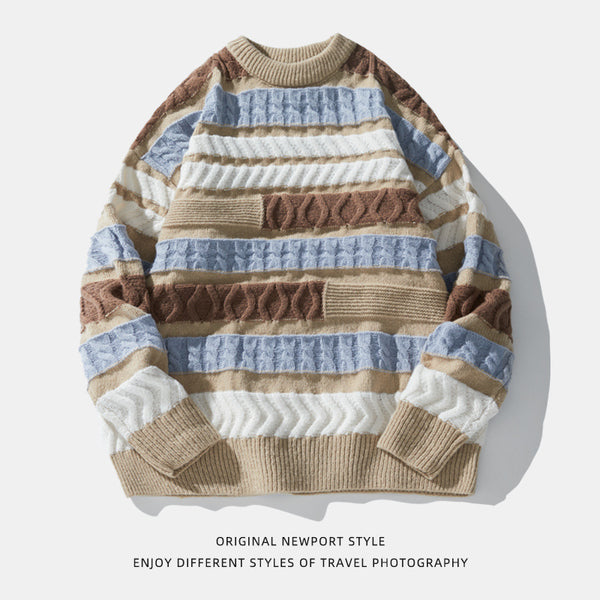 Color Contrast Patchwork Brocade Sweater - WOMONA.COM