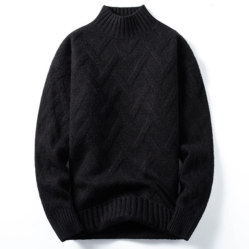 Men's Ribbed Mock-Neck Knit Sweater, Black - product view 4