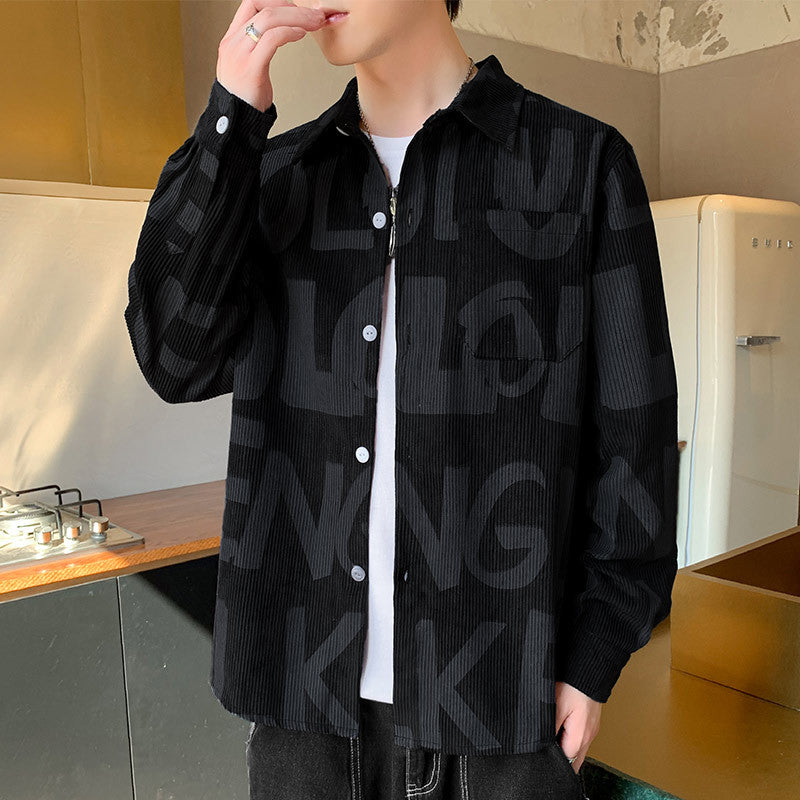 Men's Graphic-Print Corduroy Overshirt, Black - product view 3