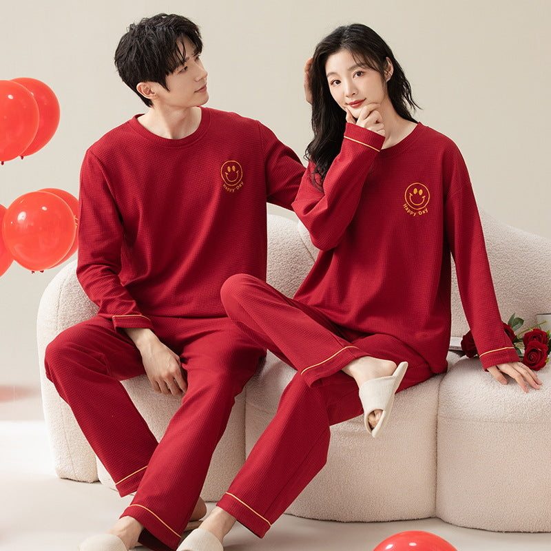 Couples Long Sleeve Cotton Pajama Set in Red
