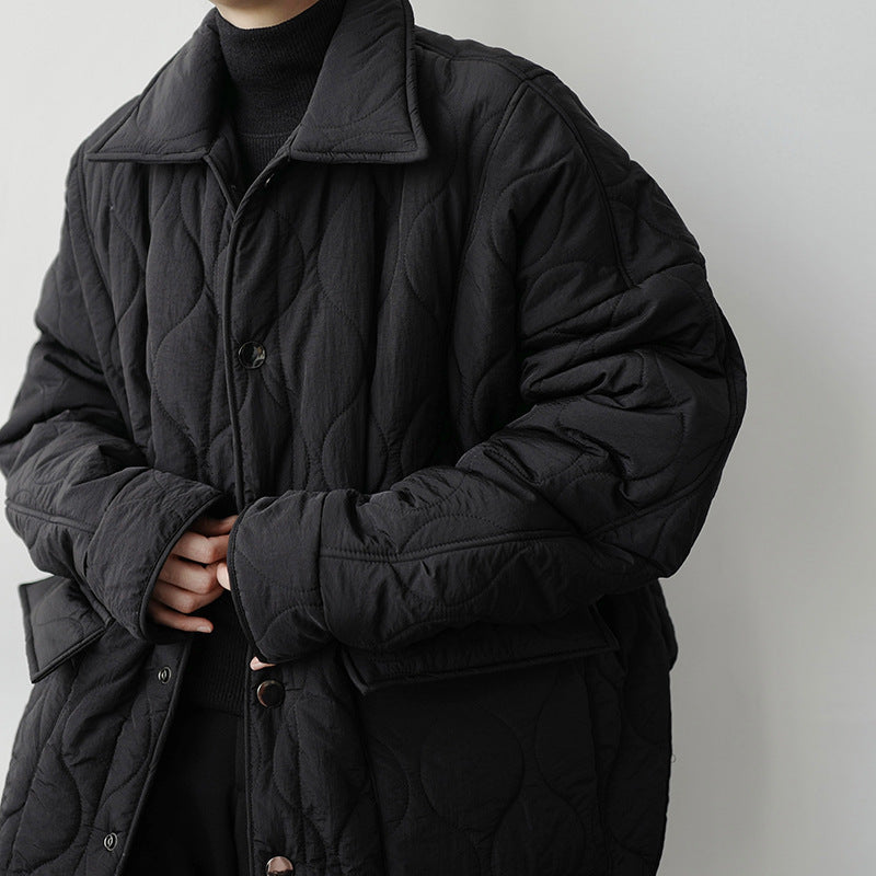 Men's Lapel Super Loose Silhouette Big Pocket Cotton Coat - WOMONA.COM