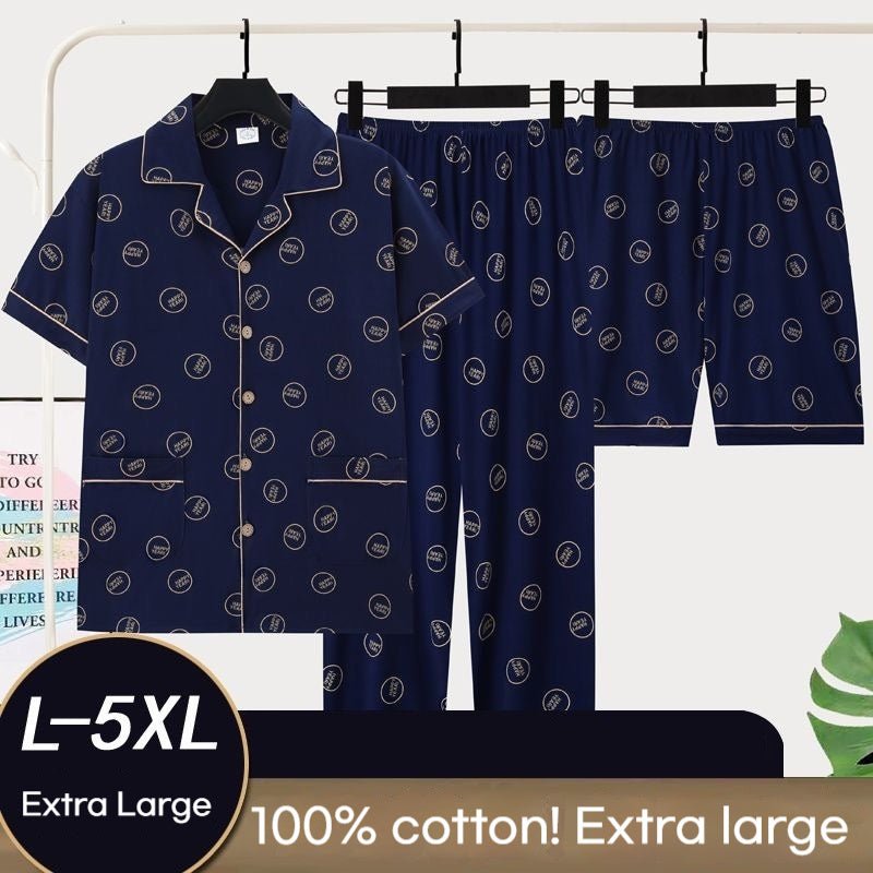 Men's Cotton Short Sleeve Three-Piece Pajama Set